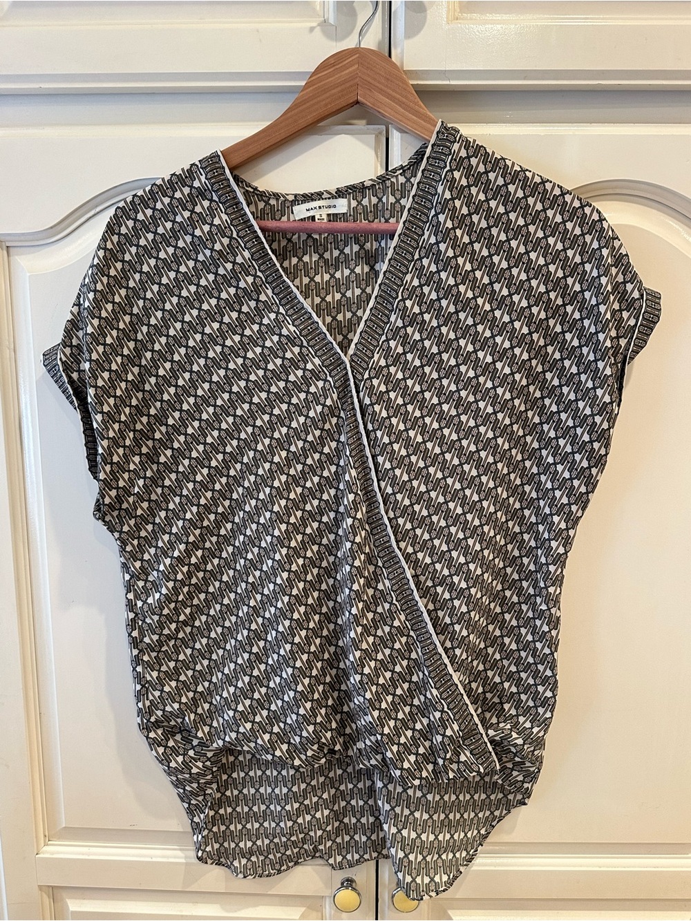 Max Studio Black & White Geometric Wrap-Style Blouse